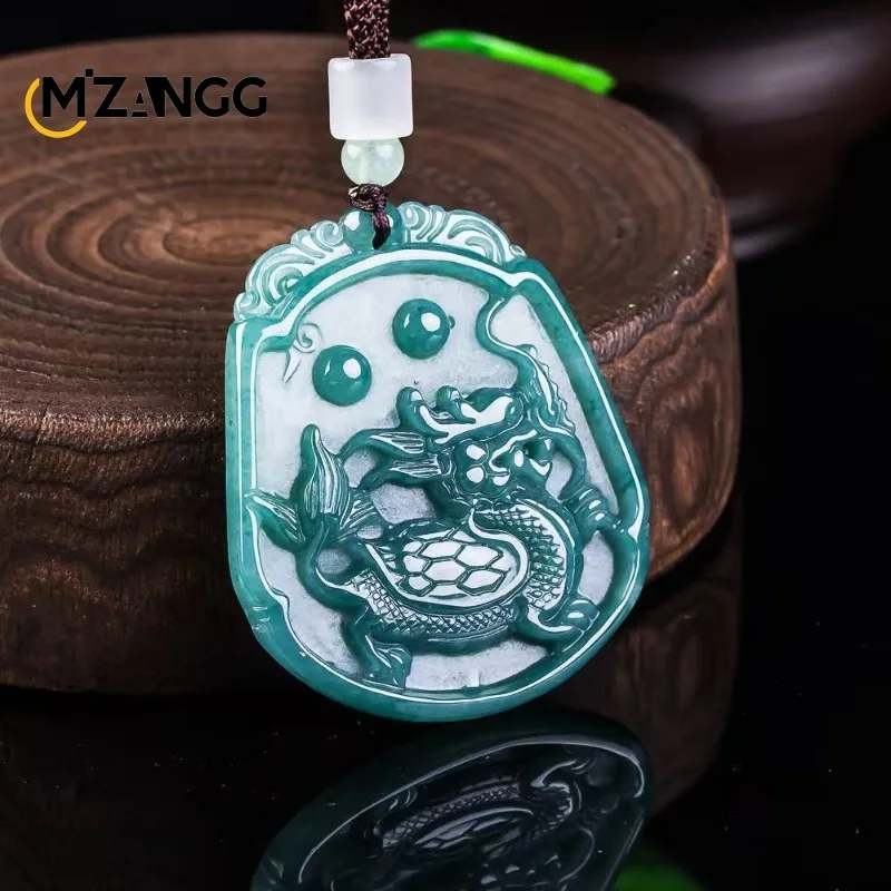 

Natural Jadeite Blue Water Qilin Pendant, Exquisitely Carved Fashionable and Charming A Necklace for Both Men and Women Mascot