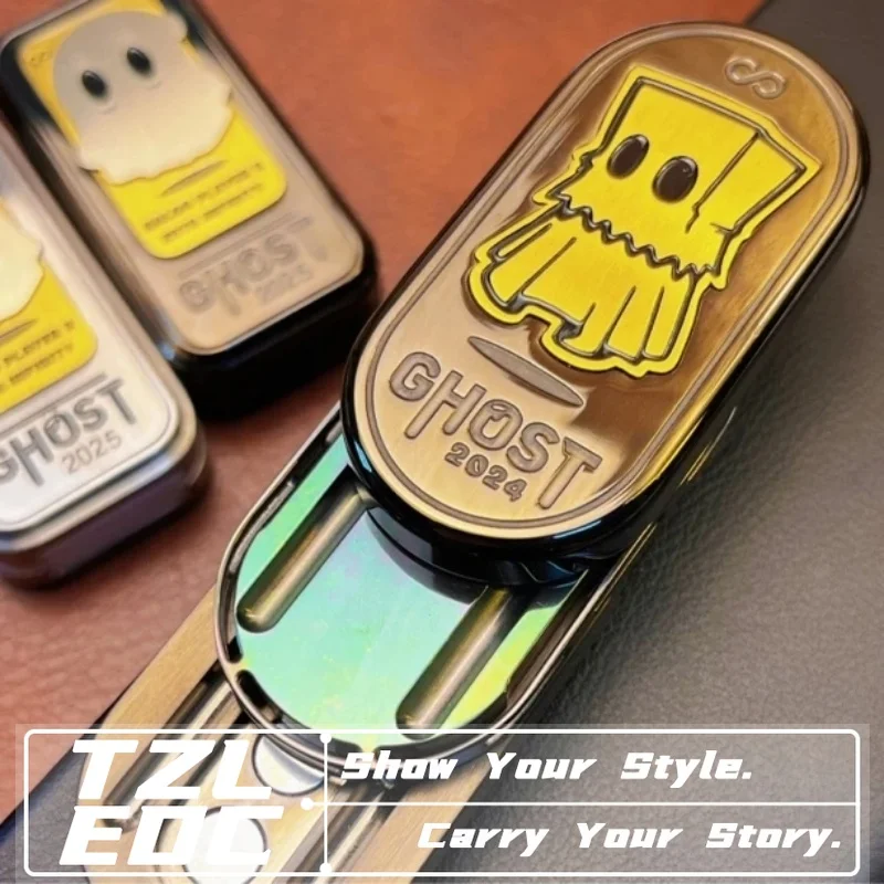 EDC Ghost Tuning Fork Three-layer Magnetic Push Card Slider Fidget Spinner Rotor Decompression Crisp Sound Metal Fingertip Toy
