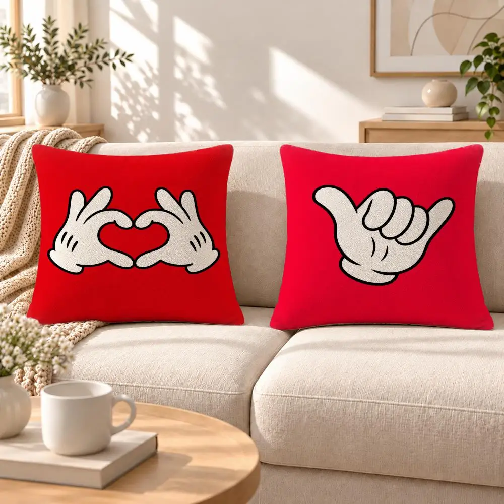 Art Red Finger Gesture Cushion Cover Soft Short‑Plush Pillowcase, Decor for Sofa & Bedroom, Perfect Holiday Gif