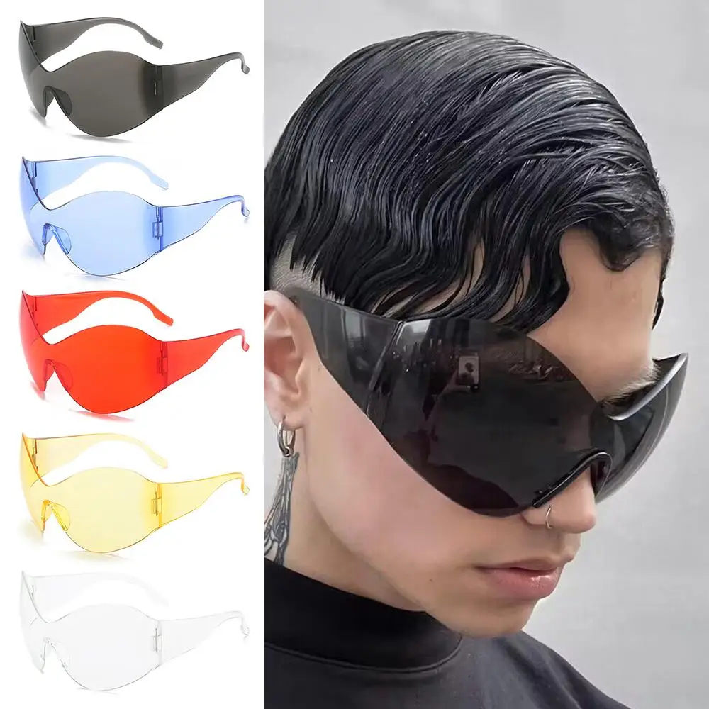 Outdoor Shades UV400 Protection Black Sun Glasses Oversized Futuristic Sunglasses Wrap Around Y2K Sunglasses