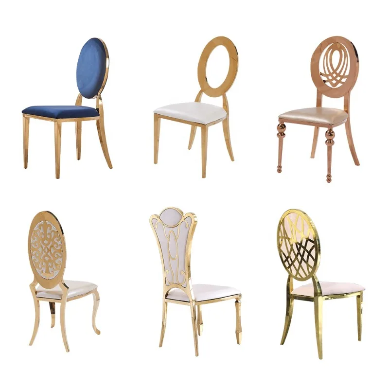 Factory wholesale luxury wedding furniture metal chair for event party stackable gold stainless steel hotel banquet dining chair