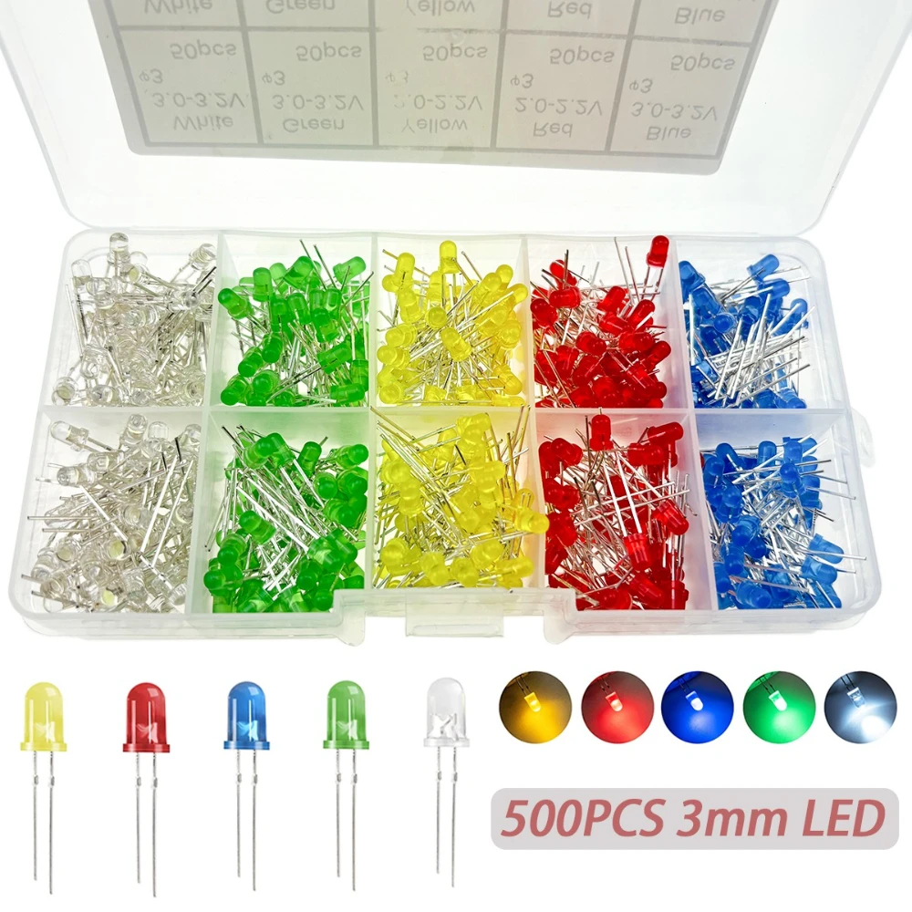 100/300/500 STKS 3 MM 5 MM Light Emitting Diode Elektronische Kit Box F3 F5 LED Diode Diverse Kits Wit Groen Rood Blauw Geel
