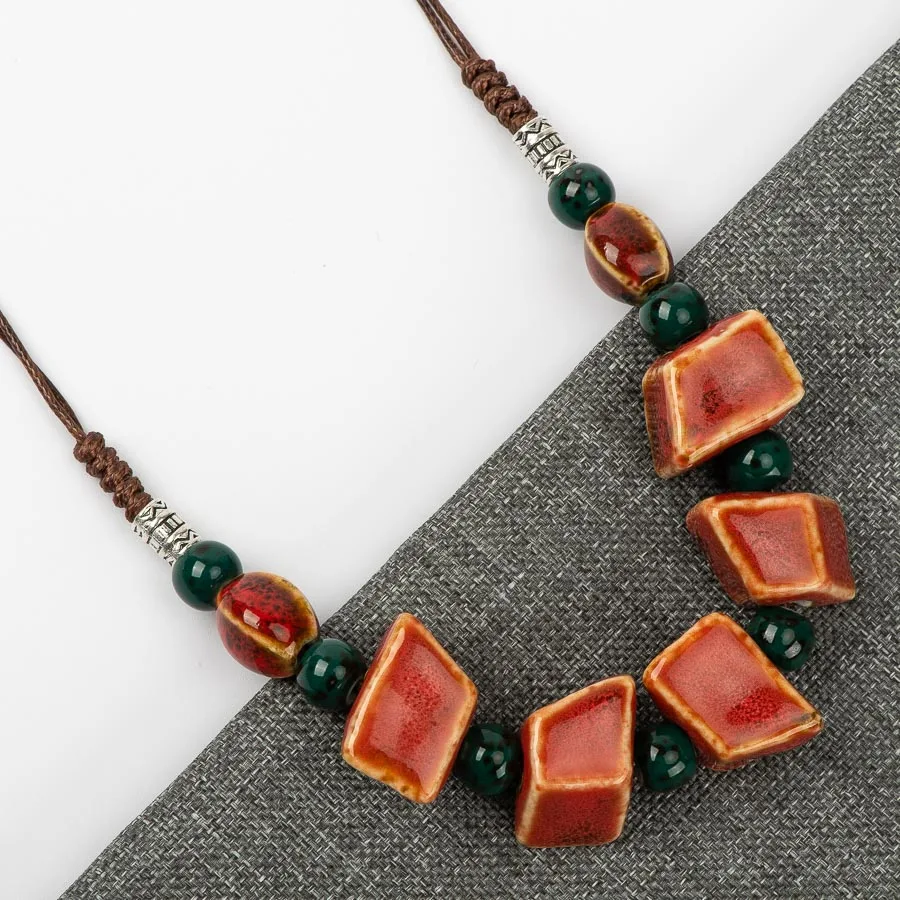 Geometry Shape Ceramic bohemia bead necklace Pendant  vintage necklaces Classic style Jewelry #FY572