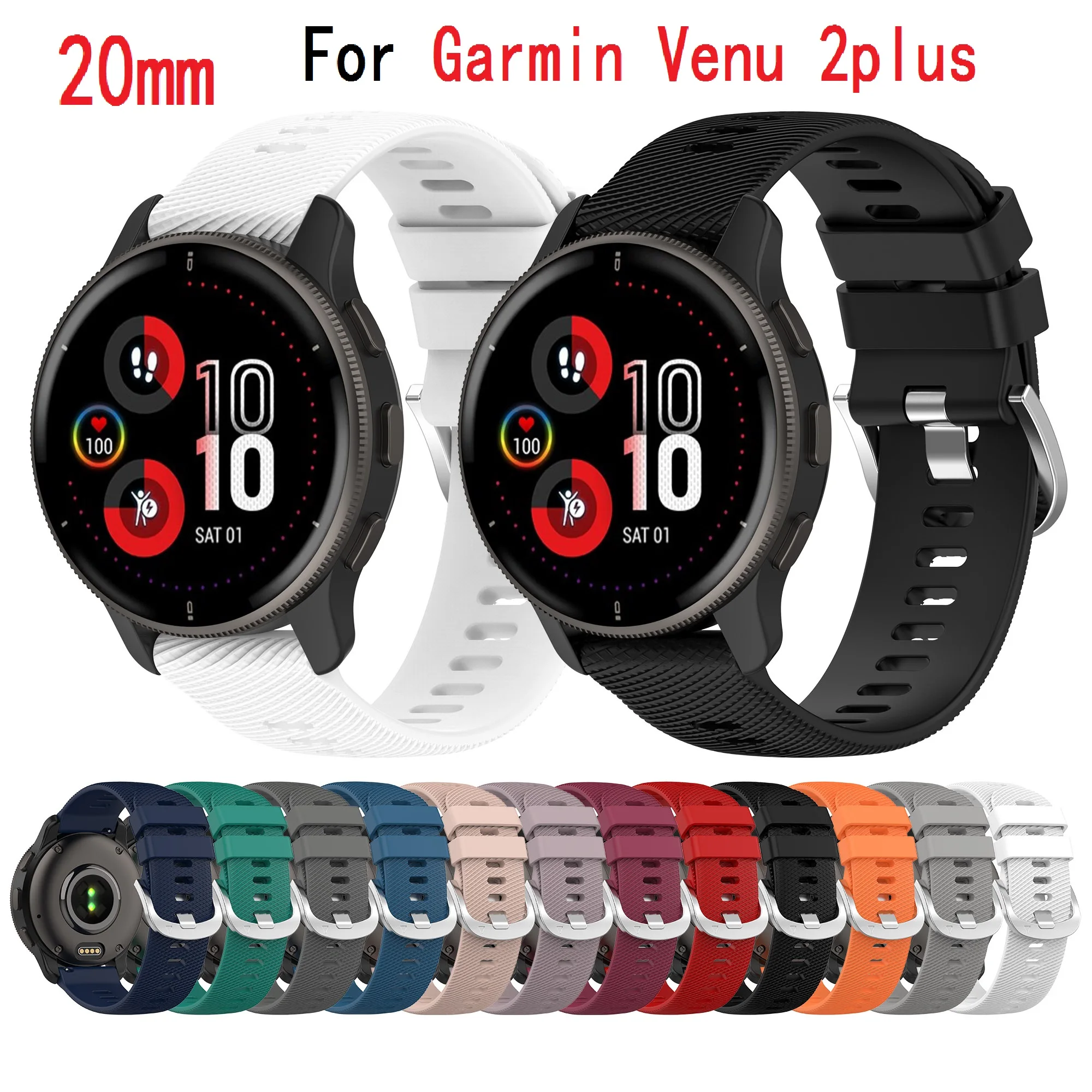 

20mm Silicone Strap For Samsung galaxy watch 5/pro/4 /Active Sport Bracelet Band For Garmin Venu 2plus Huawei Xiaomi OPPO Realme