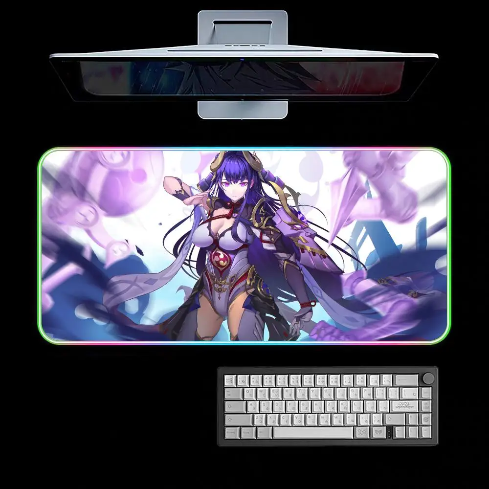 Raiden Shogun Genshin Mouse Pad RGB Gaming Mouse Pad Desk Mat HD Gamer Large LED Light XXL MousePads