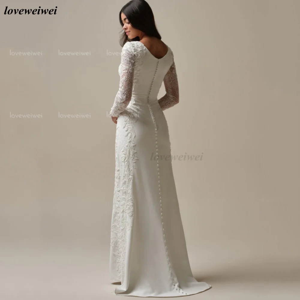 Customized Wedding Dress Lace Modern Style Bride Dresses Classic Mermaid Long Sleeve Bridal Gowns vestidos de novia