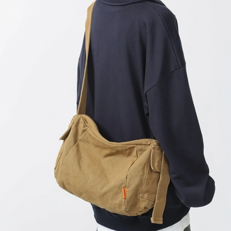 E74B All-Matching Bag for Women Men-Canvas Leisure Shoulder Bag Large Capacity Crossbody Bag Solid Color Travle Bag