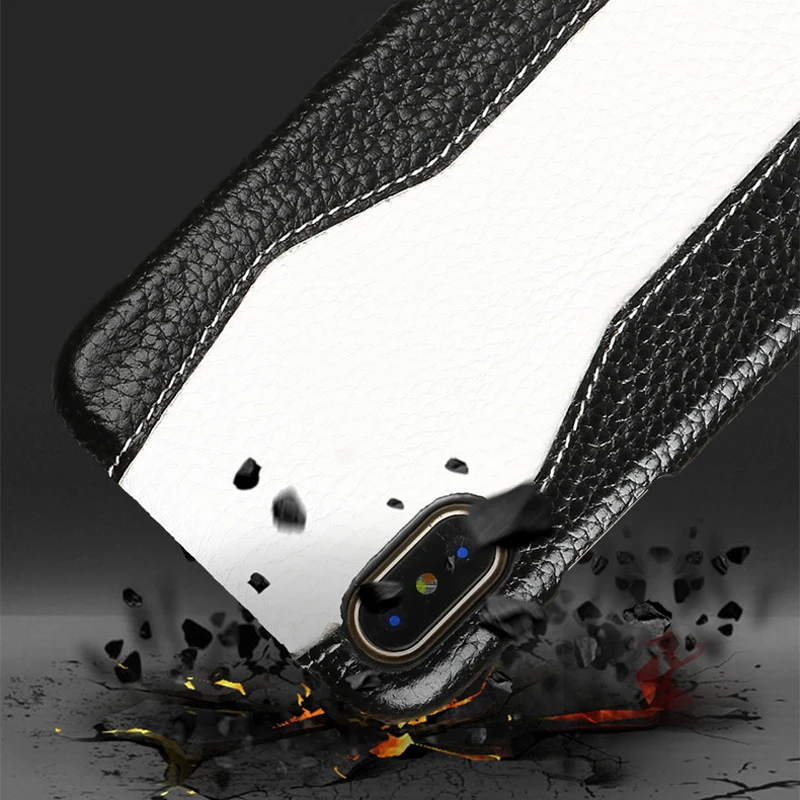 FF-17R Luxury Color matching stitch Genuine Leather phone case for iPhone 15 14 13 12 11 Pro MAX back cover case