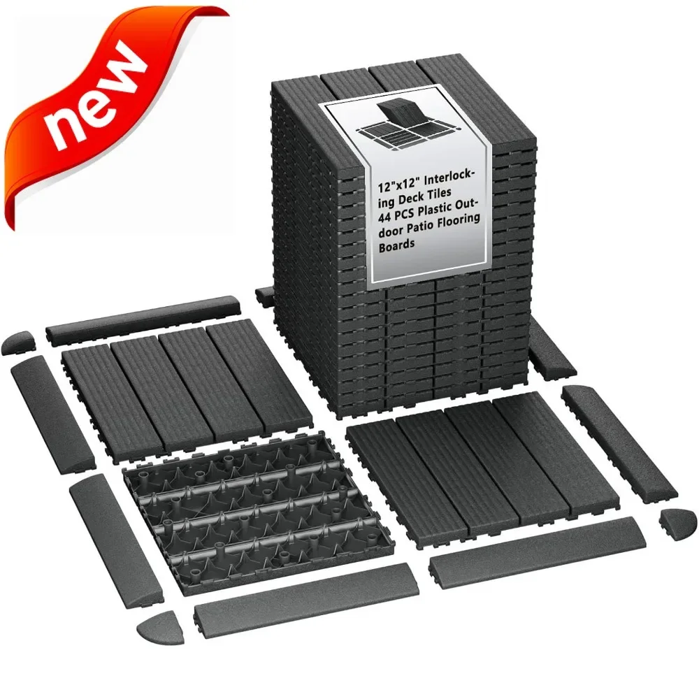 

Пластиковые плитки для террасы 12x12 дюймов, 44 штуки, для уличного напольного покрытия, прочные, для использования на веранде, у бассейна и на балконе