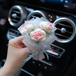Handmade Crochet Flower Bouquet Car Perfume Air Vent Clip Mini Bouquet Eternal Flower Car Accessories Interior Ornament Girls