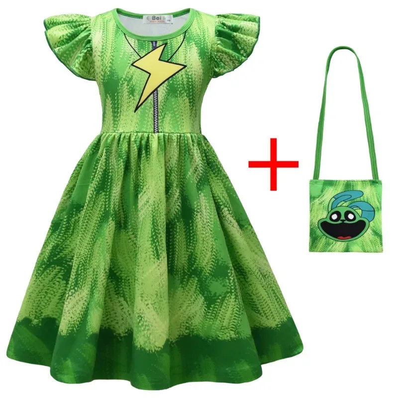 Kids Cartoon Smiling Critters Baby Girl Dresses Kids Catnap Dogday Clothes Cosplay Costume Children Fly Sleeve Casual Dress Bag