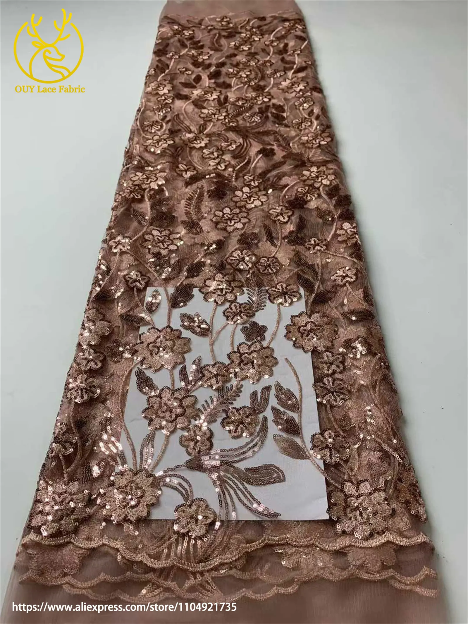 Afrikanische Pailletten Stickerei Spitze Stoff Hohe Qualität Französisch Nigerian Pailletten Tüll Spitze Stoff Damen Kleid Hochzeit Kleid Nähen – Detail 12