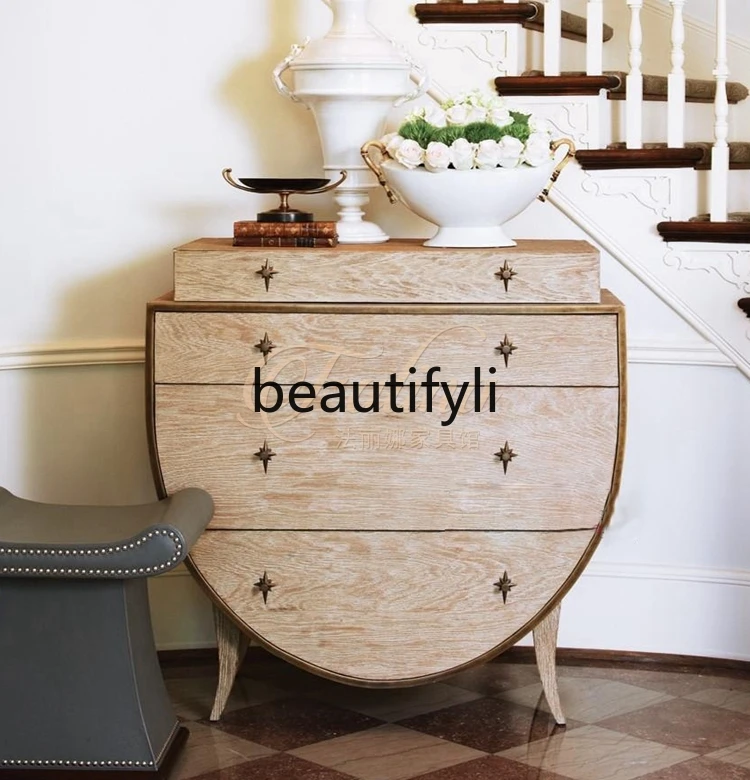 

Log porch cabinet light luxury semi-round American partition cabinet locker solid wood simple decorative cabinet