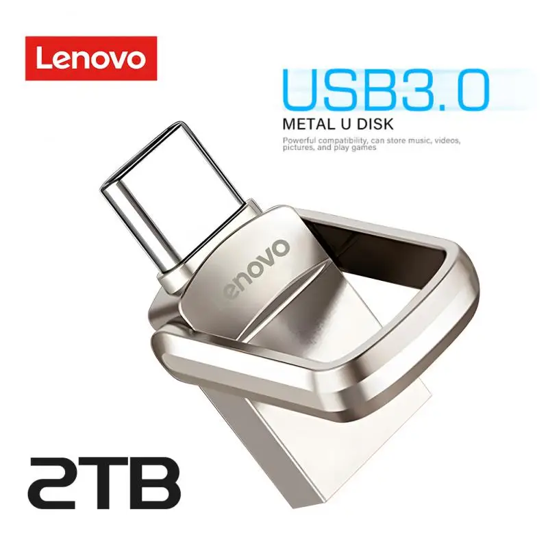 Unidade Flash USB de Alta Velocidade Lenovo, Pendrive Portátil, Disco de Memória de Grande Capacidade, Adaptador Tipo C, 2TB, 512GB, 256GB, 1TB, 3.0