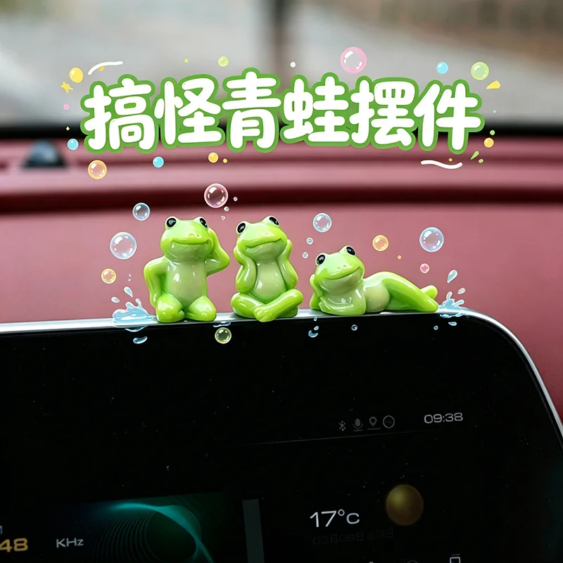 Cute Funny Frog Car Ornament Unique Weird Mini Figurine for Dashboard Window & Car Screen Interesting Auto Interior Decoration