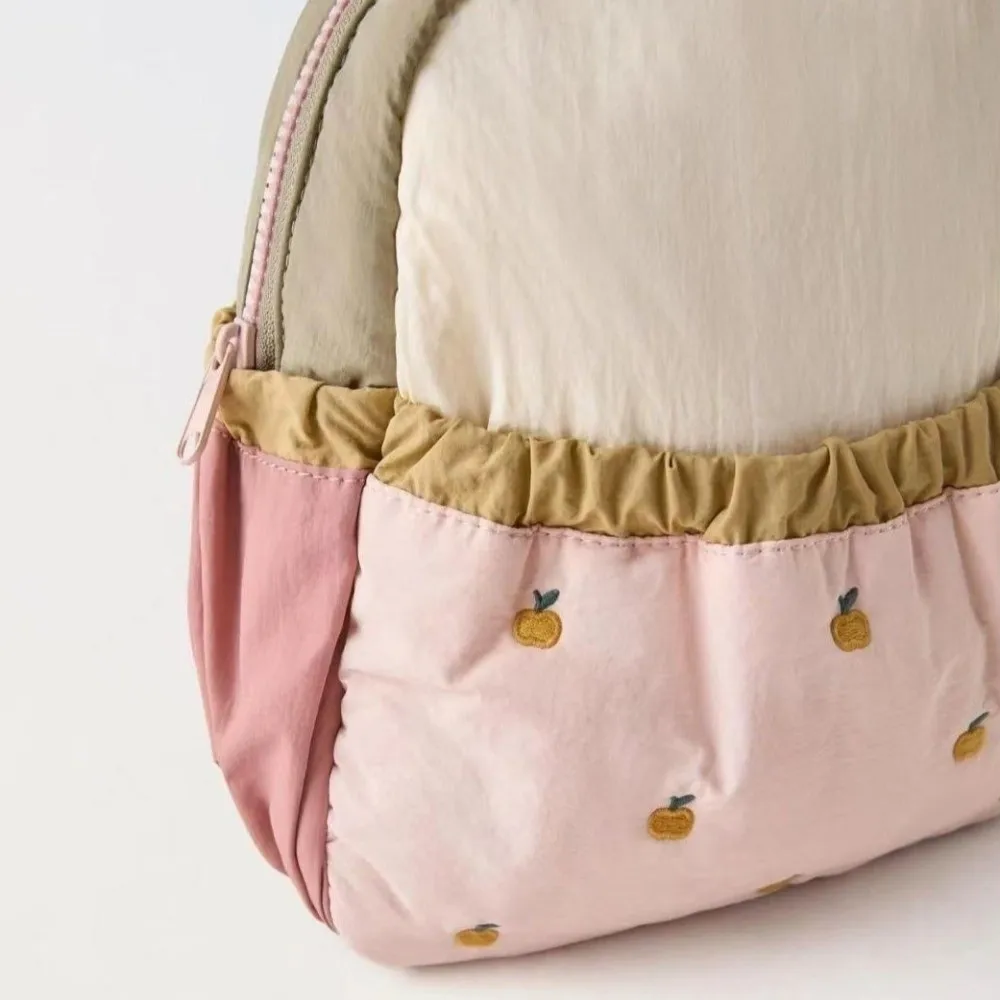 Sweet Nylon Children Backpack Cloth Embroidery Cartoon Daypack Large Capacity Fruit Students School Bag Kindergarten