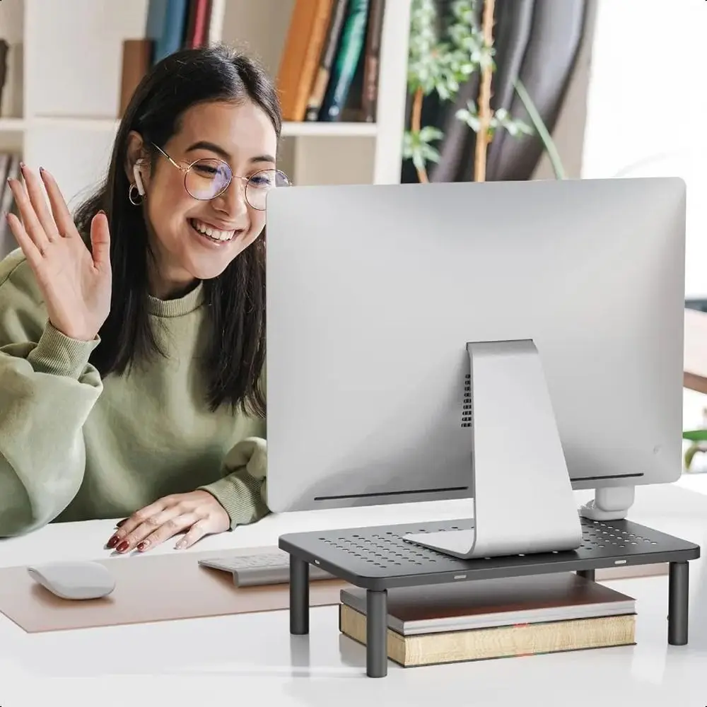 

3 Height Adjustable Computer Monitor Stand Storage Drawer Portable Desktop Stand Riser Metal Increase Height