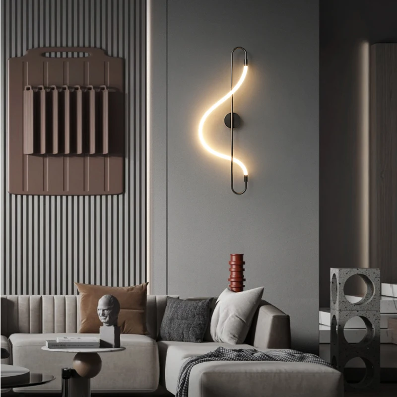 LED Postmodern Music Notes Gold Black Lámparas De Pared Wall Lamps Wall Light Wall Decor Arandela Externa For Bedroom