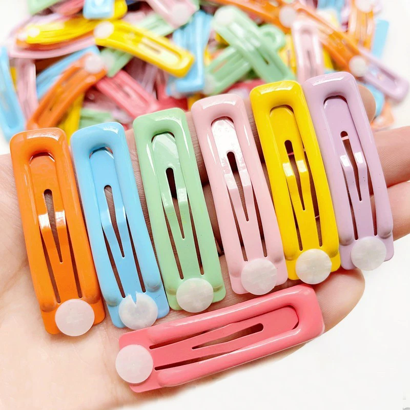 140 PCS, 5CM Oil Dripping Candy Color Rectangle Hairpins BB Clips Baby Girls Snap Clips Kids Hairgrips For DIY Hair Accessories