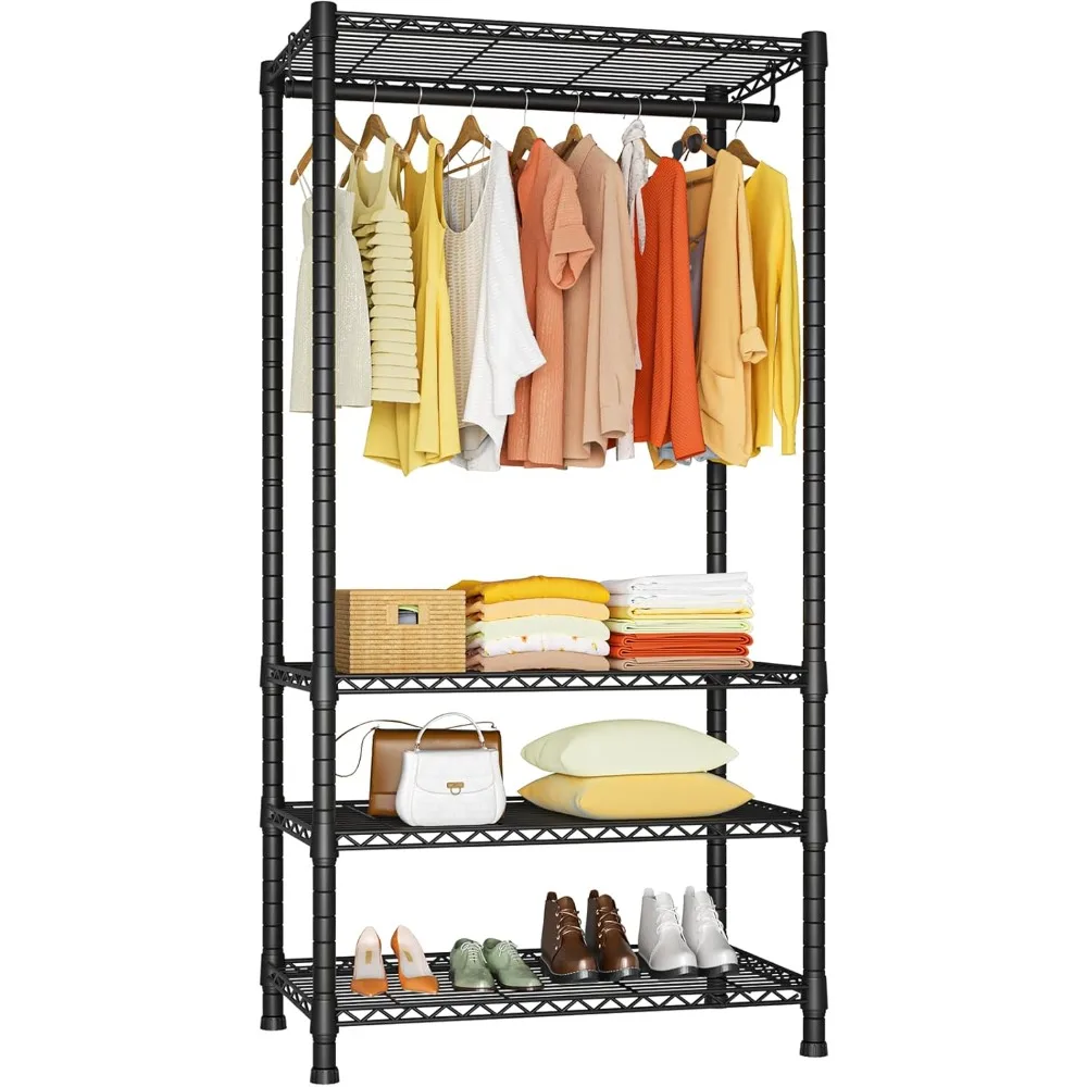 

Heavy Duty Clothes Rack, Freestanding 4 Tiers Garment Rack for Hanging Clothes with Shelves and Hangers, Closet Organizers