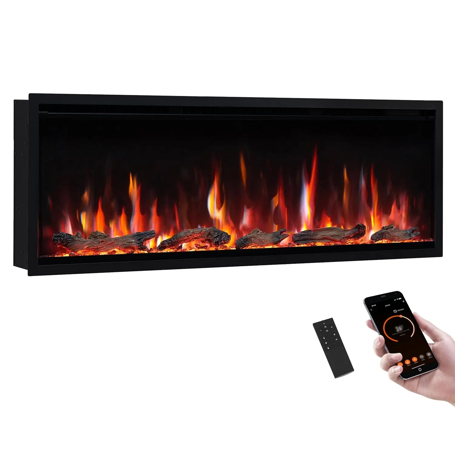 

Herman 50 Inch Smart Linear Electric Fireplace - Premium Flame with 9 Colors, Clean Design, Recessed in-Wall or, Customized