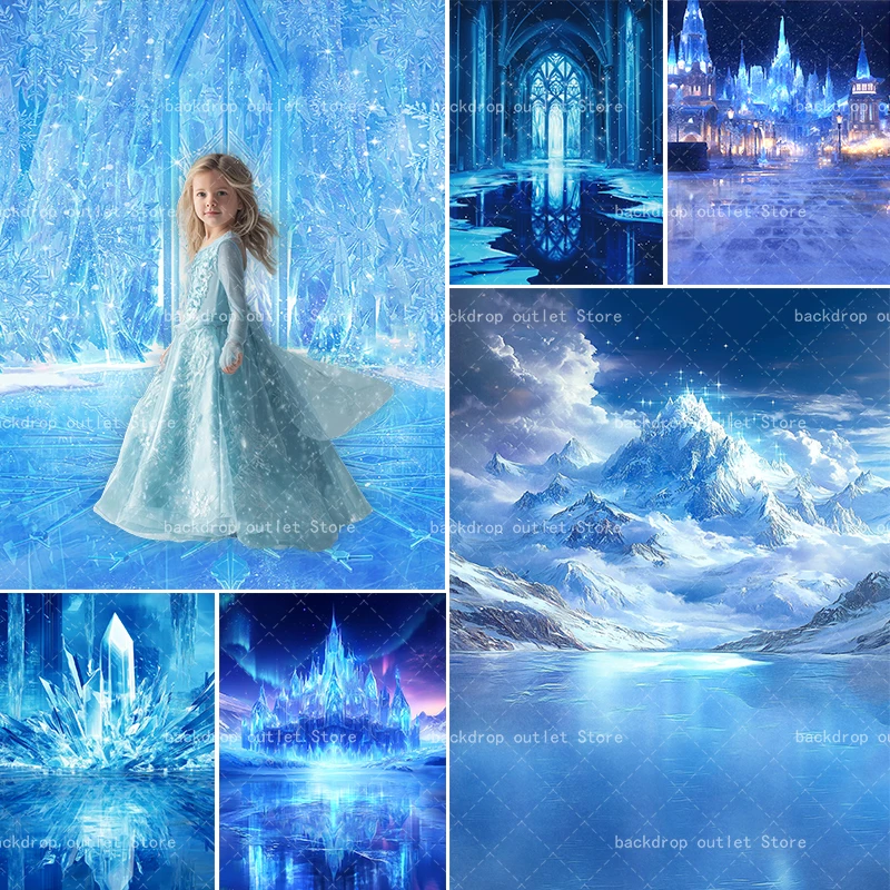 Mehofond Snow Frozen Photography Backdrop Snowflake Wonderland Castle Decor Kids Baby Birthday Party Cake Smash Photo Background