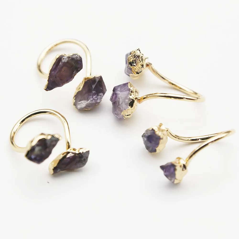 Natural Raw Ore Amethyst Open Ring Women's Original Crystal Finger Irregular Jewelry Can Be Resized Wholesale 4PCS Free Shipping