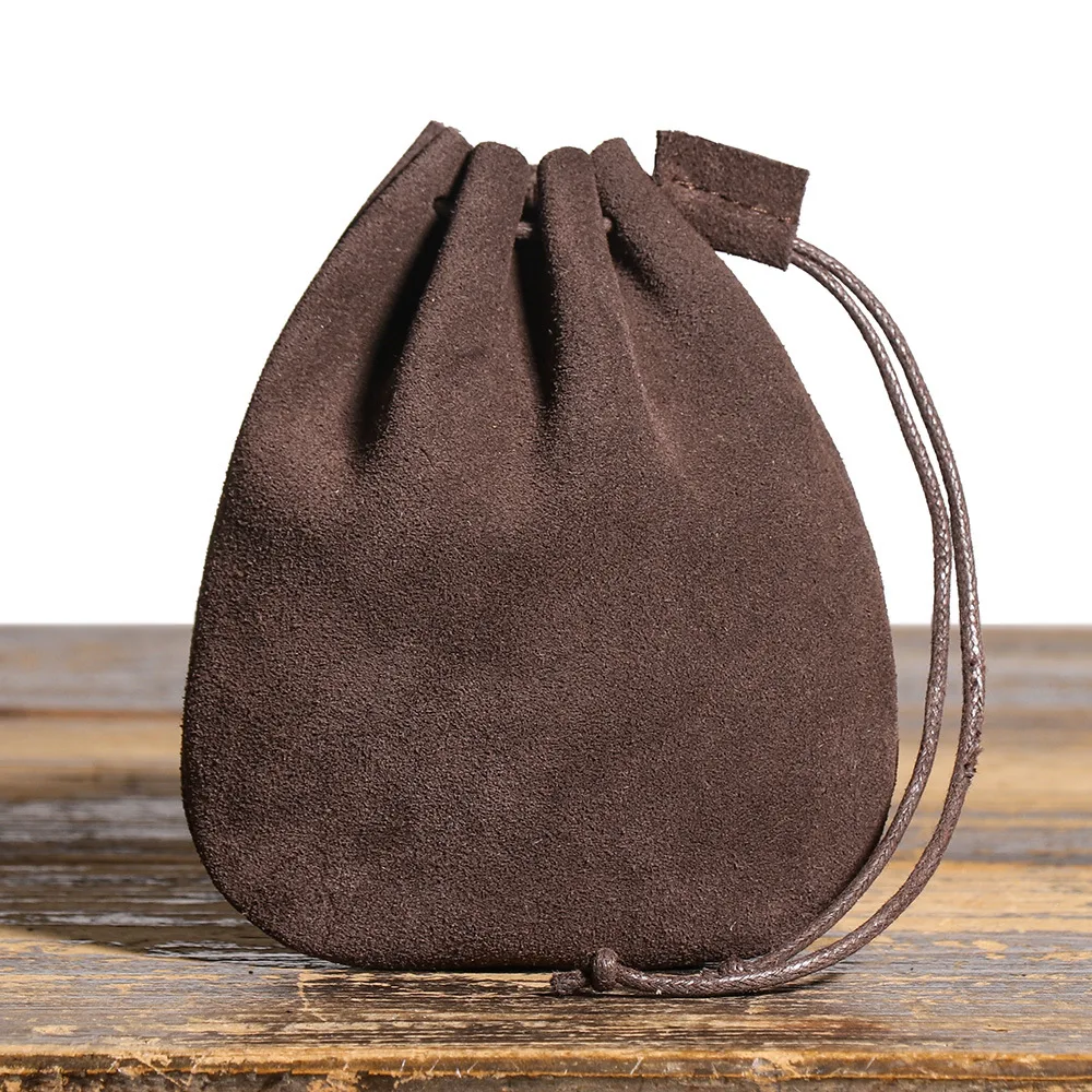 Vintage Full-Grain Leather Drawstring Coin Pouch - Multi-Functional Small Money Bag for Cash, Travel Essentials & Gift