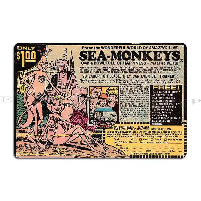 Vintage Sea Monkeys Ad 1971 Metal Plaque Poster Customized Bar Cave Party Wall Mural Retro Tin Sign Poster