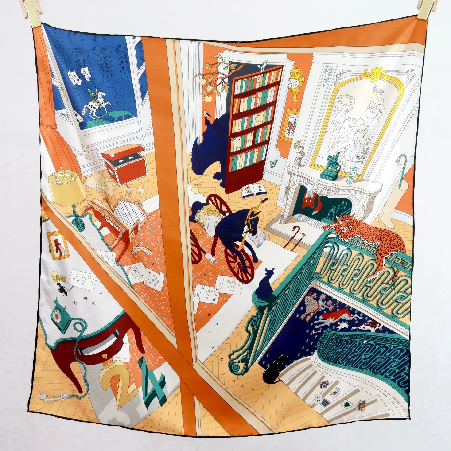 

Horse Print Mulberry Scarf 90CM Luxury Designer Silk Scarfs Hand Rolled Shawls Square Bandanas Hijab Head Neck Accessories