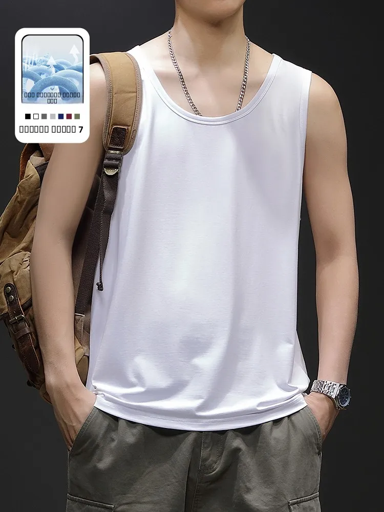 

Мужская майка из ледяного шелка, летняя, прохладная, с подплечниками, дышащая, белая, тонкая, быстросохнущая, для спорта и фитнеса