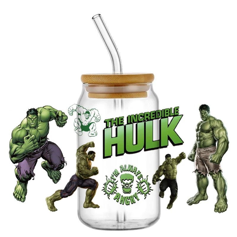 popular Green Giant Hero design UV DTF Waterproof Cup Decals 16oz Libby Glass Wrap Sticker Gift home decoration transfer sticker