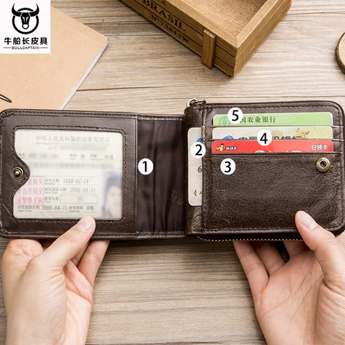 Imagen 2 del producto BULLCAPTAIN, recién llegado, Cartera de cuero RFID para hombre, Cartera de piel de vaca, monedero de marca de diseñador delgado, Billetera para hombres