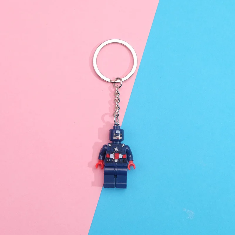 Marvel Avengers Keychain Iron Man Spiderman Captain America Cartoon Cute Building Blocks Keyring Toys Kid Gifts