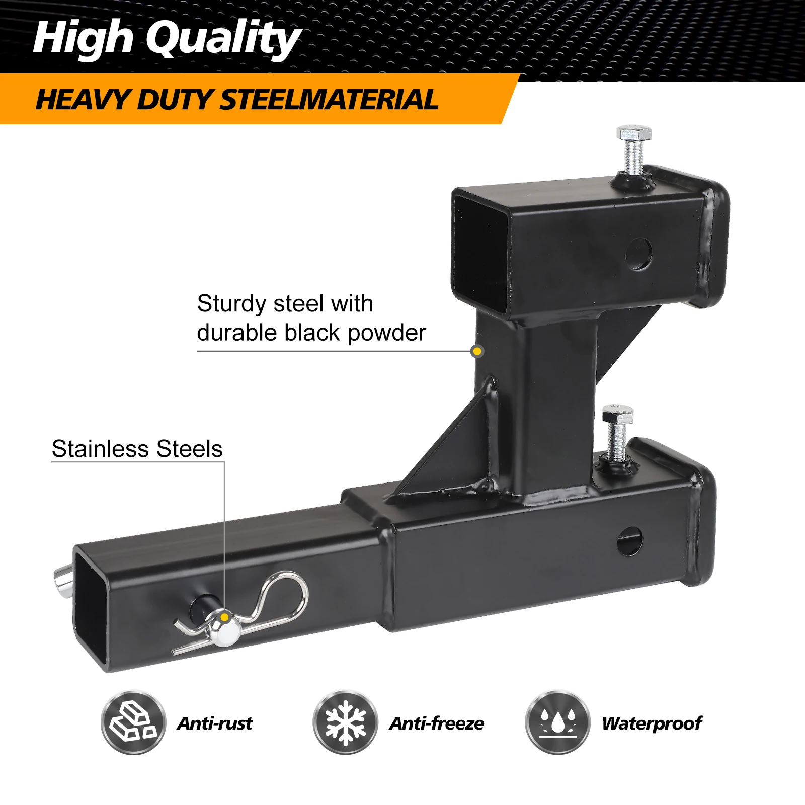 Double Hitch Receiver 2 inch Trailer Dual Hitch Extension Riser Hitch Adapter 9.84 inch Max Length 3000KG GTW