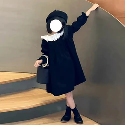 3-12 Years Kids Corduroy Dresses for Girls Black Loose Casual Dress Toddler Children Fall Princess Dress Girl Full Outfits 6 8 9