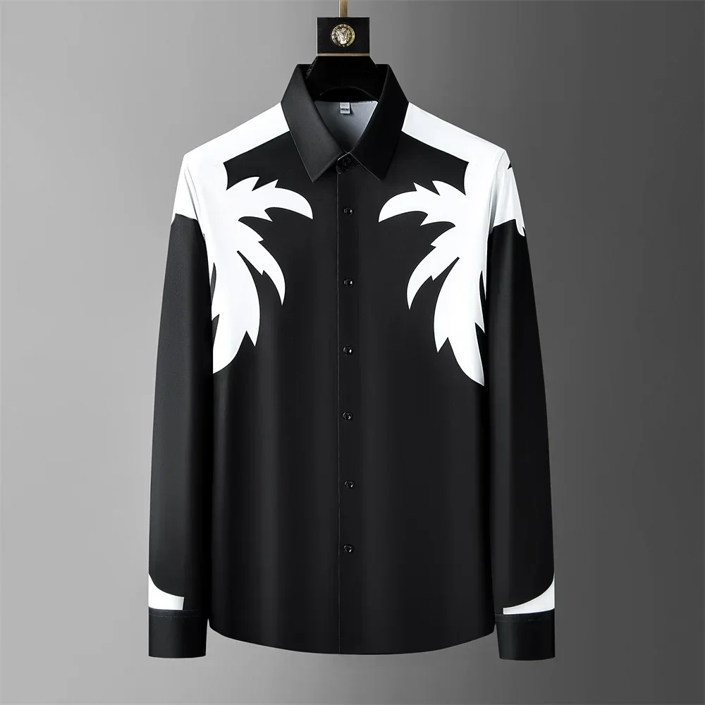 2024 New Autumn Printed Shirts for Men High Quality Casual Long Sleeved Shirt Versatile Business Social Dress Shirt Streetwear