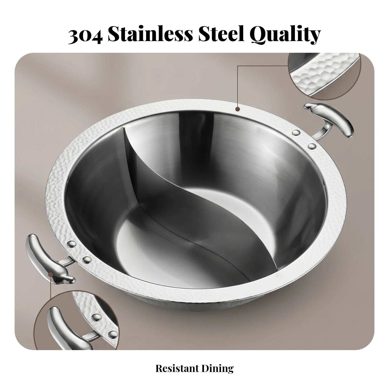 Yin-Yang Hot Pot Loop Handles Two-Broth-Compartment Hot Pot Gas Cooktop Safe Warp Resistant
