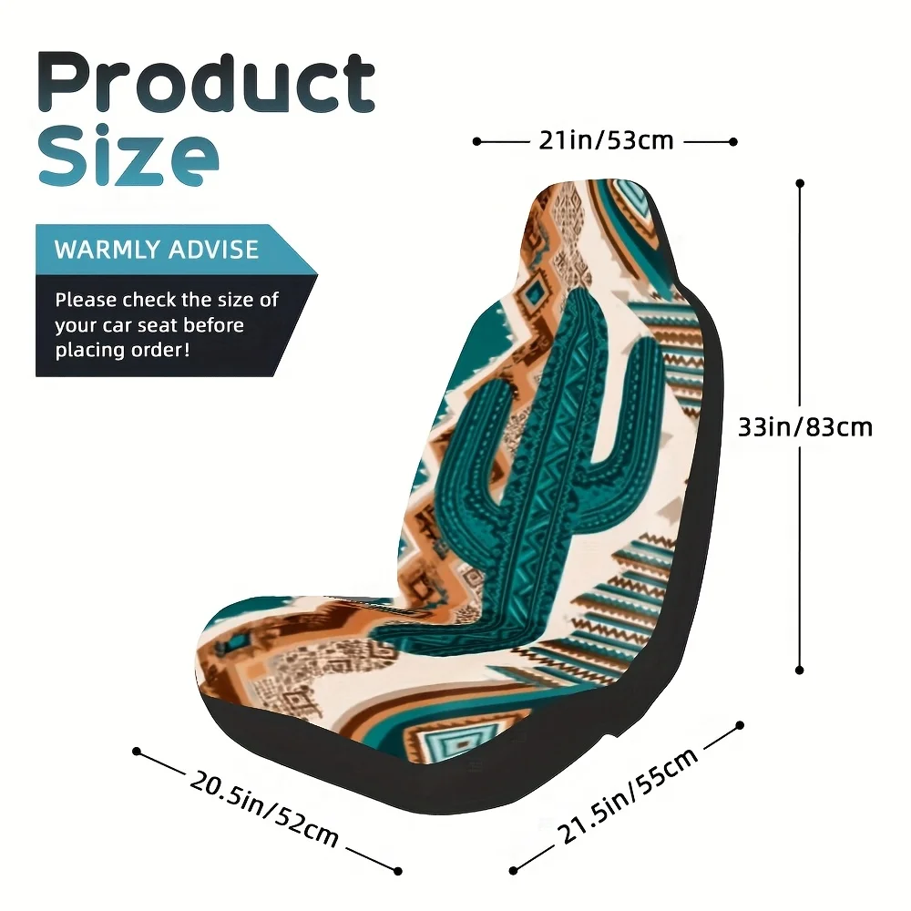 2pcs Cactus Aztec Style Decorative Car Seat Covers - Soft Washable Polyester, Universal Fit For SUV, Sedan, Truck, Modern Elegan