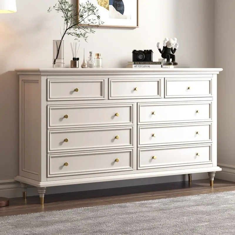Solid Wood 9 Drawer Chest of Drawers Bedroom Storage Cabinet Simple Household Multi Drawer Locker End of Bed Dresser