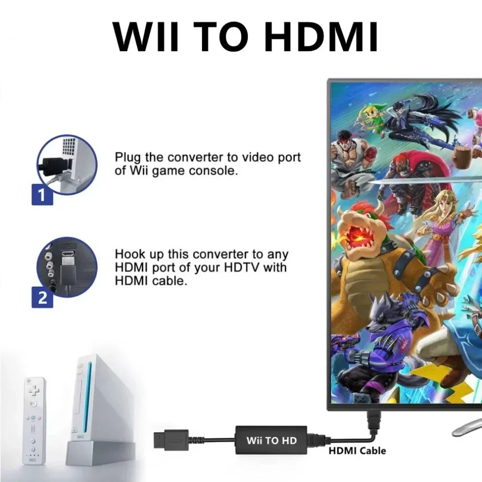 Grwibeou 1080P Full HD Wii To HDMI-Compatible Converter Adapter Wii To HDMI Converter Cable for Laptop HDTV Monitor Display