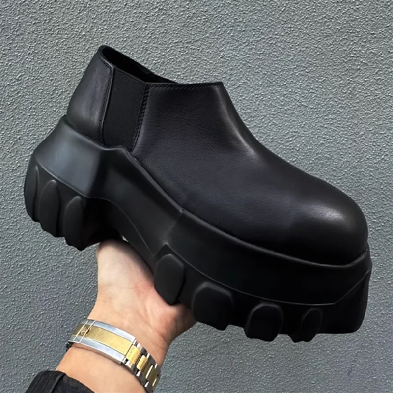 

New Low Top Man Thick Bottom Ankle Boot Black Men Round Toe Designer Boots