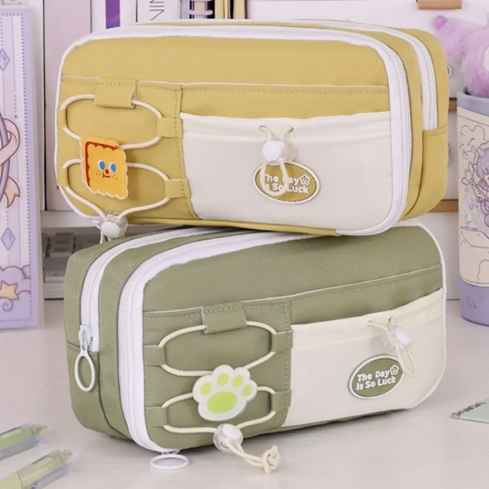 Simple Large Capacity Student Pencil Case Multi-layer INS Cute Pencil Pouch Canvas Morandi Color Gel Pen Organizer