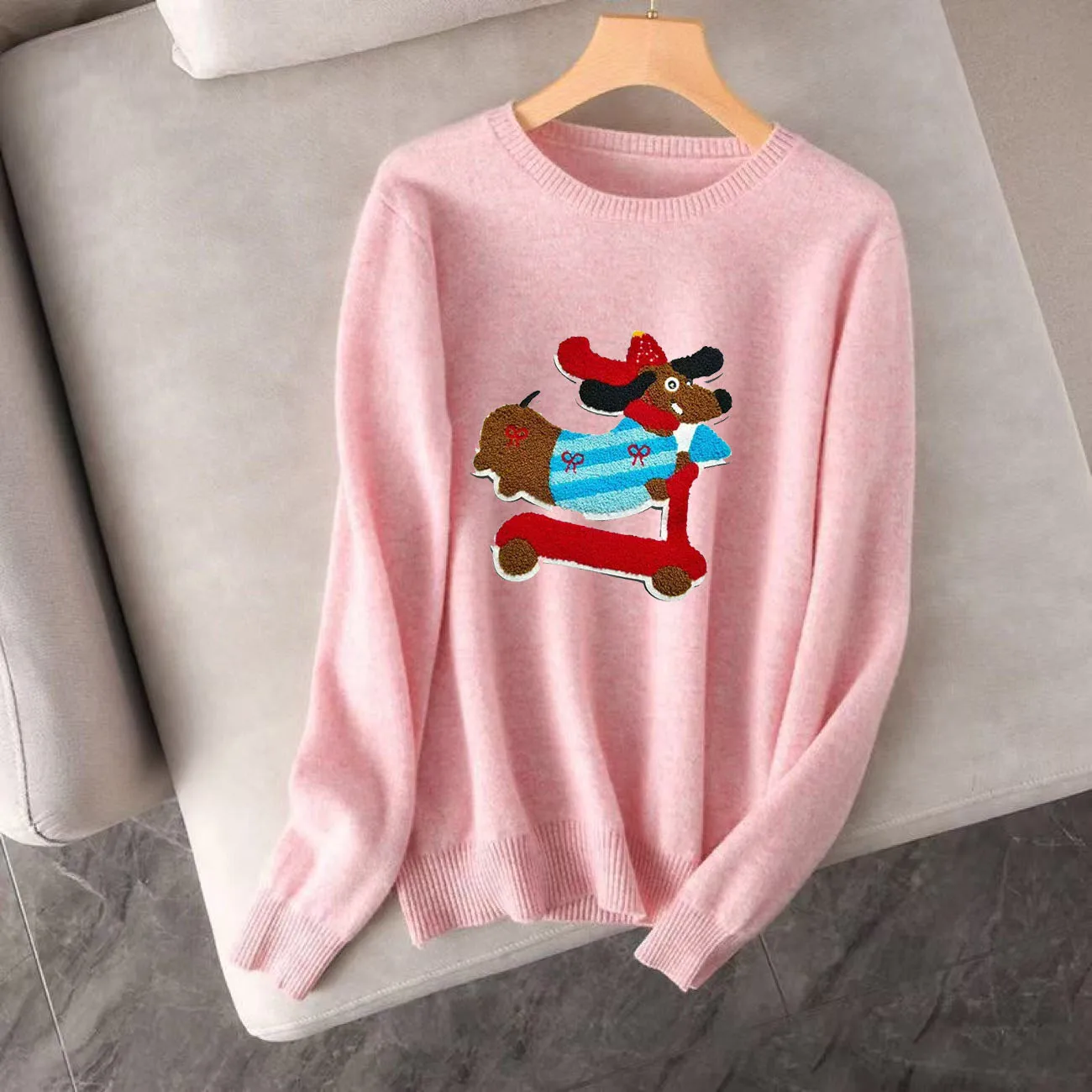 Frauen Schöne Hund Stickerei weiß Grau gelb gestrickte pullover frühling und herbst Koreanische weiche klebrige pullover pullover weibliche