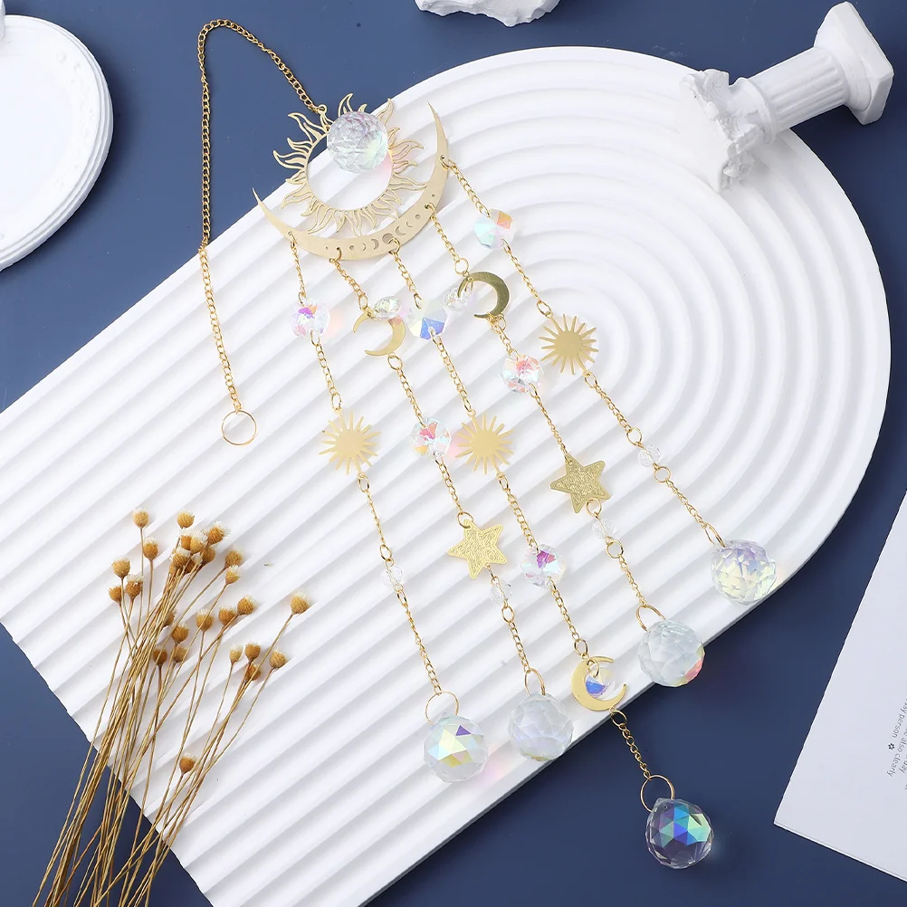 

2Pcs Sun and Moon Crystal Suncatcher Ball Prisms Rainbow Maker Hanging Ornaments Indoor Outdoor Garden Hanging Decor Good Luck