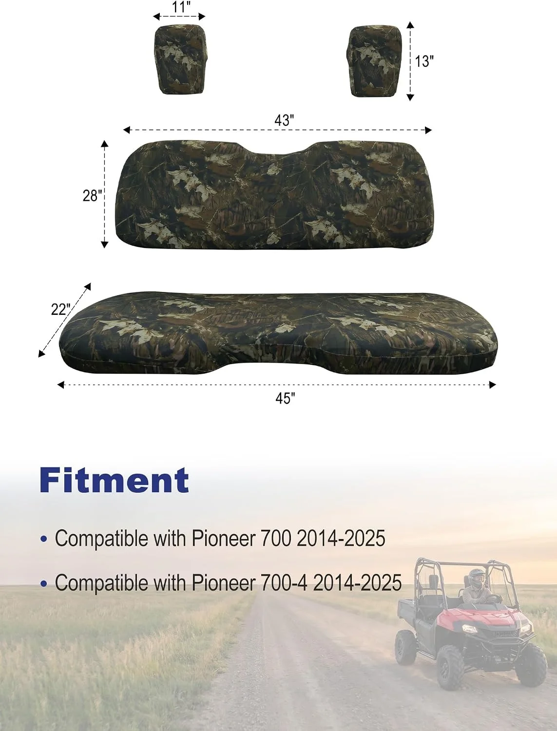  UTV Camo Seat Cover Compatible with Honda Pioneer 700 700-4 2014-2025, Waterproof UTV Bench Seat Protector