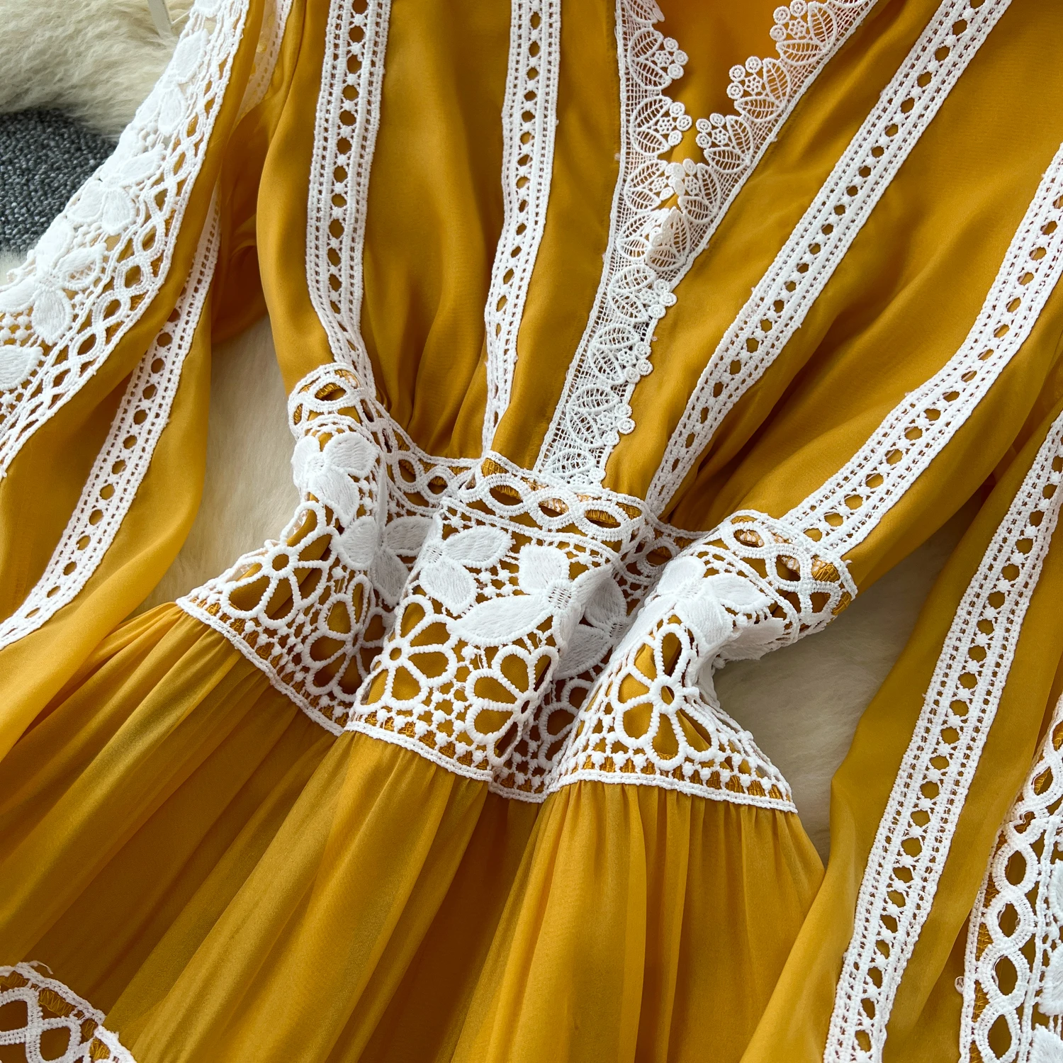 فساتين طويلة أنيقة أنيقة بأكمام واسعة وكشكشة، فستان فرنسي للحفلات المسائية، ملابس نسائية عالية الشارع