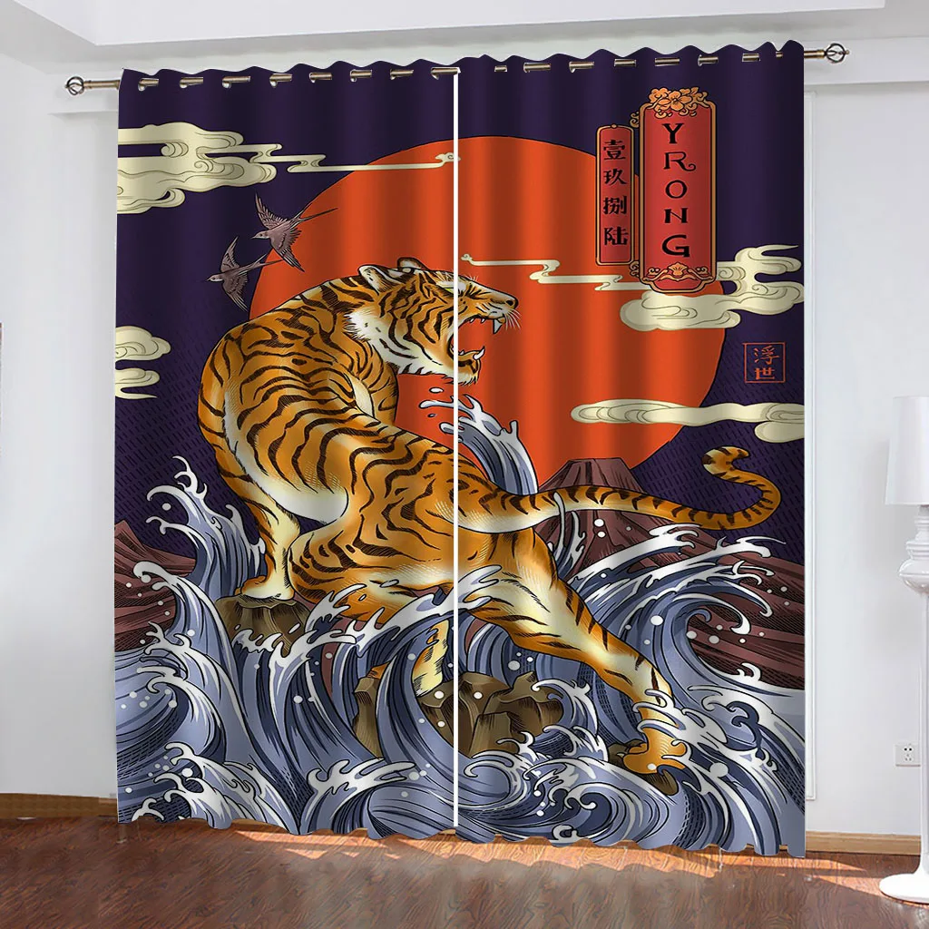 HUANZHUANG Curtains Eyelet Animal Tiger Pattern  Print Pattern Eyelet Blackout Room Darkening Window Drapes For Living Room