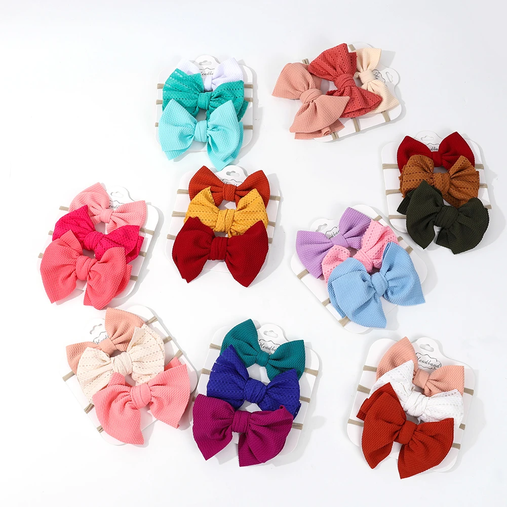 3Pcs/Set Solid Bullet Baby Headbands Newborn Girls Hollow Topknot Nylon Hairbands Safety Kids Elastic Headwraps Infant Headwear