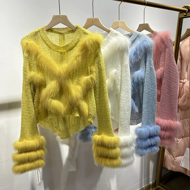 2025 حار بيع تصميم خاص الأبيض رقيقة الفراء محبوك معطف الفتاة الفاخرة ضئيلة ريال فوكس الفراء سترة ارتداء